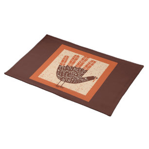 SlipperyJoe's Thanksgiving playful turkey illustra Cloth Placemat
