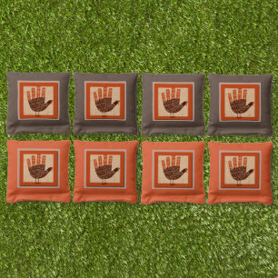 SlipperyJoe's Thanksgiving playful turkey illustra Cornhole Bags