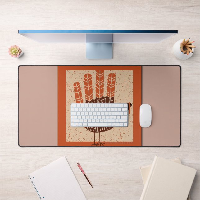 SlipperyJoe's Thanksgiving playful turkey illustra Desk Mat (Office 1)