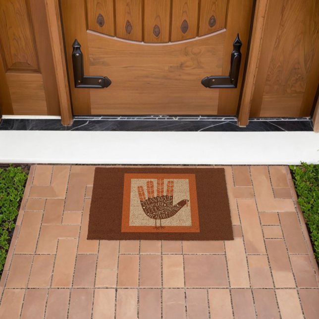 SlipperyJoe's Thanksgiving playful turkey illustra Fiber Doormat (Insitu (Outdoor))