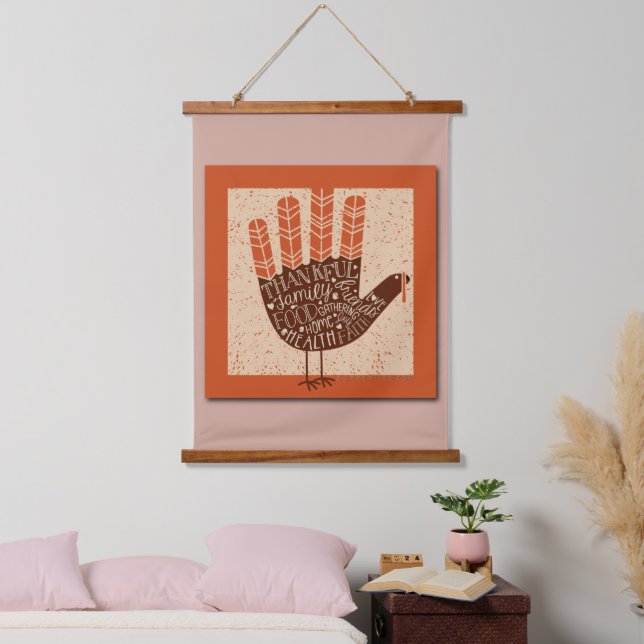 SlipperyJoe's Thanksgiving playful turkey illustra Hanging Tapestry (Bedroom)