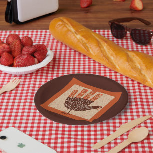 SlipperyJoe's Thanksgiving playful turkey illustra Paper Plates