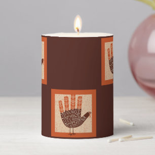 SlipperyJoe's Thanksgiving playful turkey illustra Pillar Candle