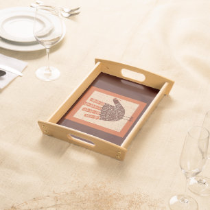 SlipperyJoe's Thanksgiving playful turkey illustra Serving Tray