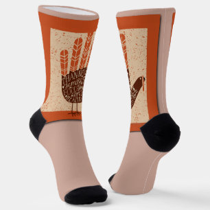 SlipperyJoe's Thanksgiving playful turkey illustra Socks
