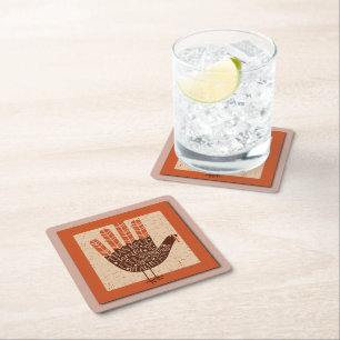 SlipperyJoe's Thanksgiving playful turkey illustra Square Paper Coaster