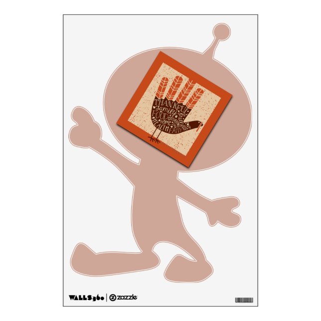 SlipperyJoe's Thanksgiving playful turkey illustra Wall Decal (Front)