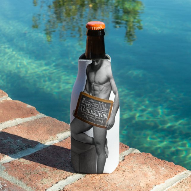 SlipperyJoe's Thanksgiving tradition muscular male Bottle Cooler (In Situ Pool)