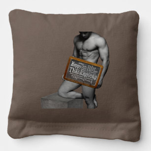 SlipperyJoe's Thanksgiving tradition muscular male Cornhole Bags