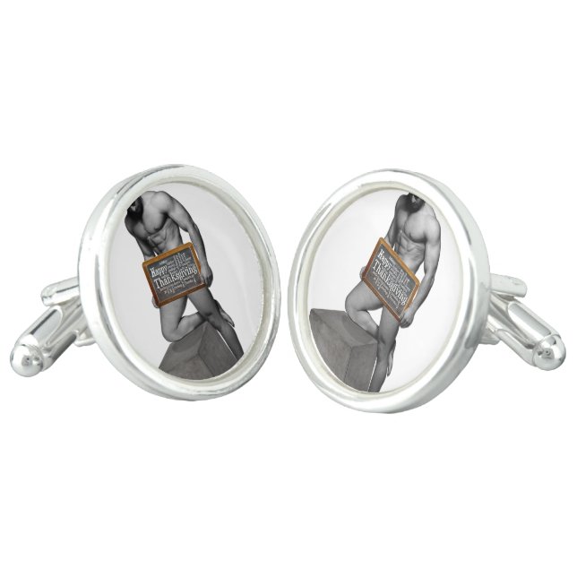 SlipperyJoe's Thanksgiving tradition muscular male Cufflinks (Angled)