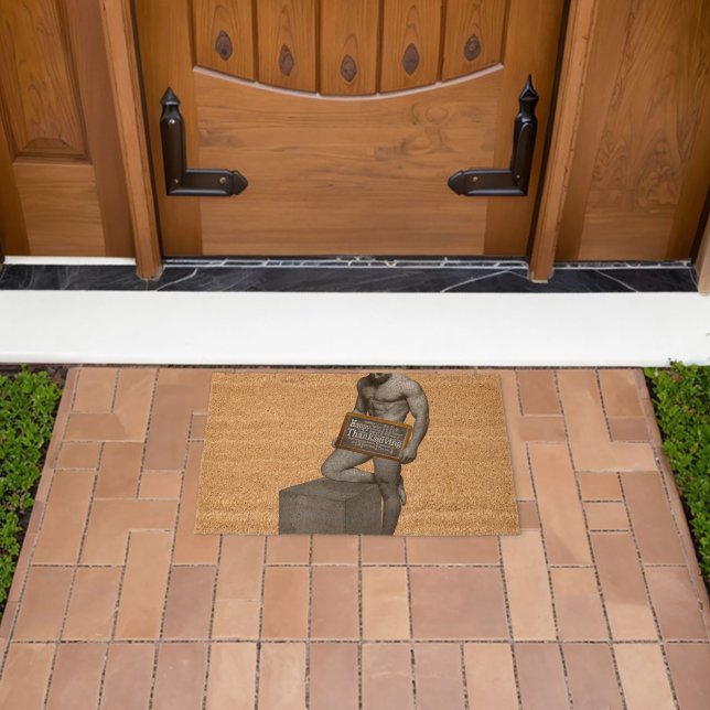 SlipperyJoe's Thanksgiving tradition muscular male Fiber Doormat (Insitu (Outdoor))