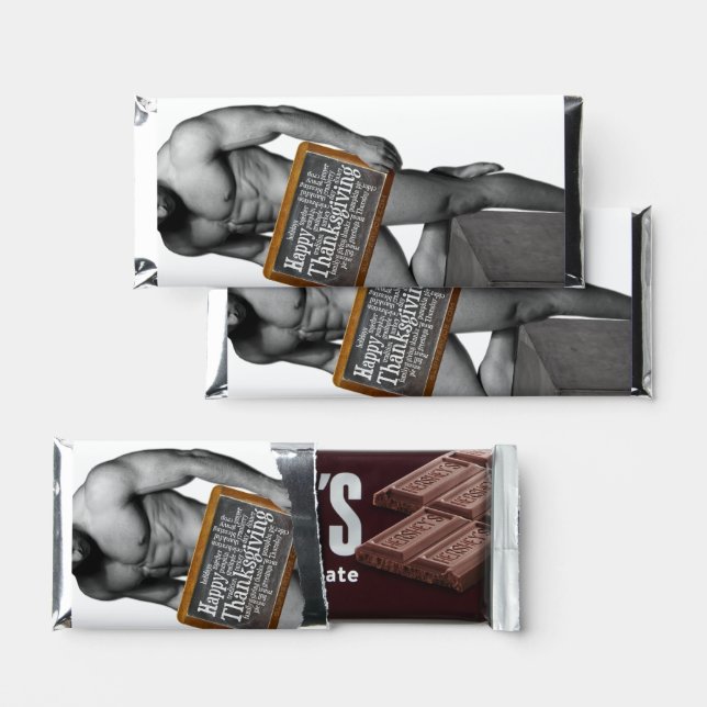 SlipperyJoe's Thanksgiving tradition muscular male Hershey Bar Favors (Front)