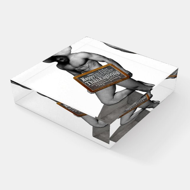 SlipperyJoe's Thanksgiving tradition muscular male Paperweight (Angled)