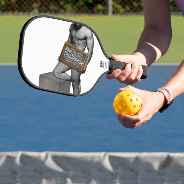 SlipperyJoe's Thanksgiving tradition muscular male Pickleball Paddle (Insitu)