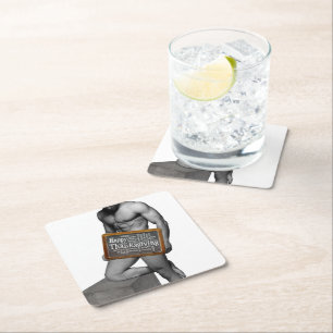 SlipperyJoe's Thanksgiving tradition muscular male Square Paper Coaster