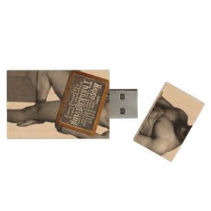 SlipperyJoe's Thanksgiving tradition muscular male Wood Flash Drive