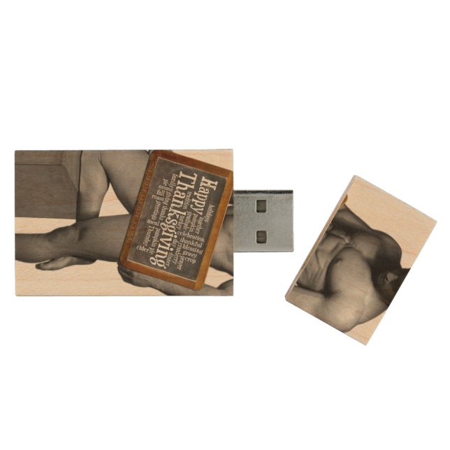 SlipperyJoe's Thanksgiving tradition muscular male Wood Flash Drive (Opened)