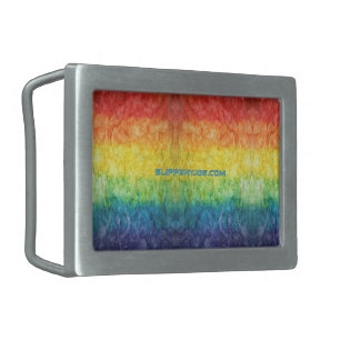 SlipperyJoe's tie-dyed flag rainbow pressed into s Belt Buckle