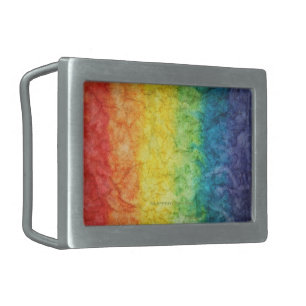 SlipperyJoe's tie-dyed flag rainbow pressed into s Belt Buckle