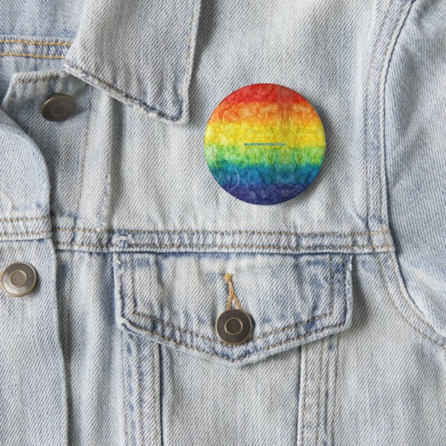 SlipperyJoe's tie-dyed flag rainbow pressed into s Button (In Situ)
