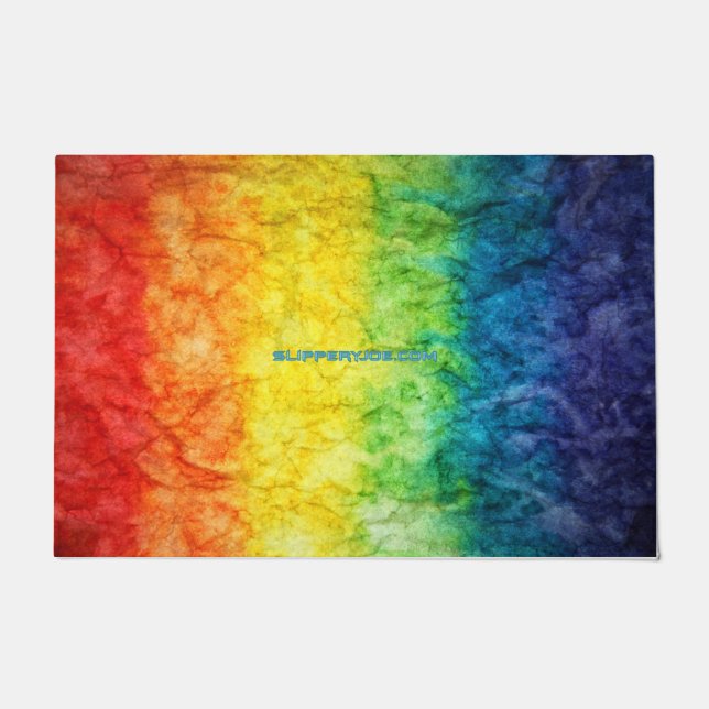 SlipperyJoe's tie-dyed flag rainbow pressed into s Doormat (Front)