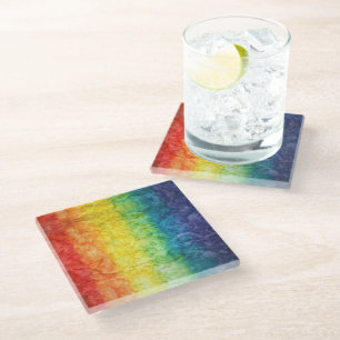 SlipperyJoe's tie-dyed flag rainbow pressed into s Glass Coaster
