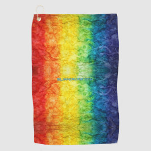 SlipperyJoe's tie-dyed flag rainbow pressed into s Golf Towel