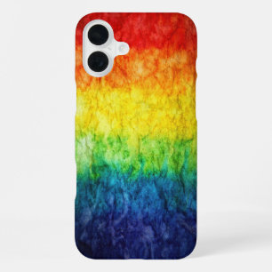 SlipperyJoe's tie-dyed flag rainbow pressed into s iPhone 16 Plus Case