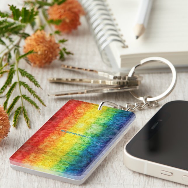 SlipperyJoe's tie-dyed flag rainbow pressed into s Keychain (Front Right)