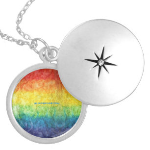 SlipperyJoe's tie-dyed flag rainbow pressed into s Locket Necklace