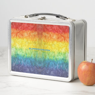 SlipperyJoe's tie-dyed flag rainbow pressed into s Metal Lunch Box