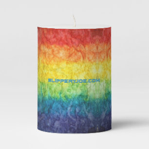SlipperyJoe's tie-dyed flag rainbow pressed into s Pillar Candle