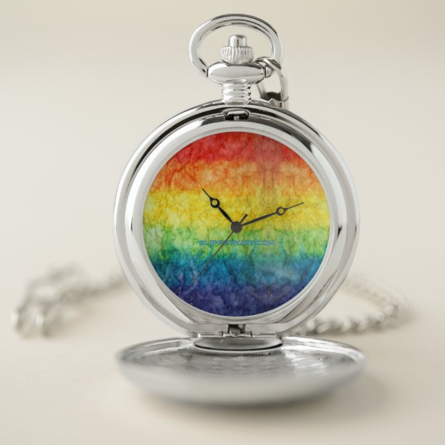 SlipperyJoe's tie-dyed flag rainbow pressed into s Pocket Watch (Inside)