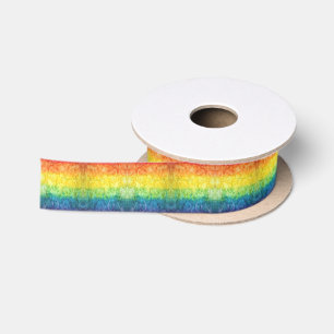 SlipperyJoe's tie-dyed flag rainbow pressed into s Satin Ribbon