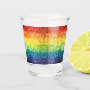 SlipperyJoe's tie-dyed flag rainbow pressed into s Shot Glass