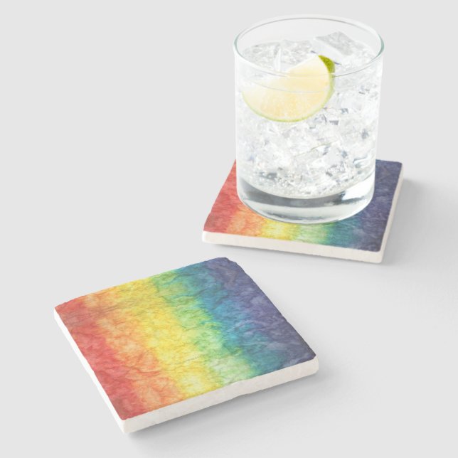 SlipperyJoe's tie-dyed flag rainbow pressed into s Stone Coaster (Side)