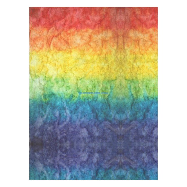 SlipperyJoe's tie-dyed flag rainbow pressed into s Tablecloth (Front)
