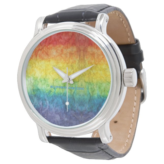 SlipperyJoe's tie-dyed flag rainbow pressed into s Watch (Angled)