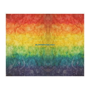 SlipperyJoe's tie-dyed flag rainbow pressed into s Wood Wall Art