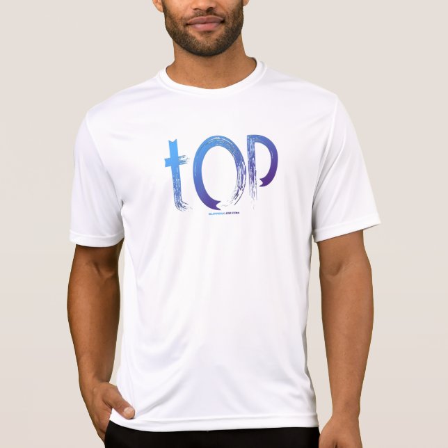 SlipperyJoe's top word blue brush stroke saying  (Front)