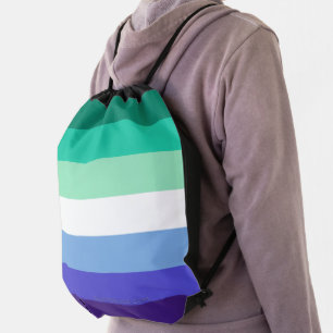 SlipperyJoe's trans-inclusive gay men's flag palet Drawstring Bag