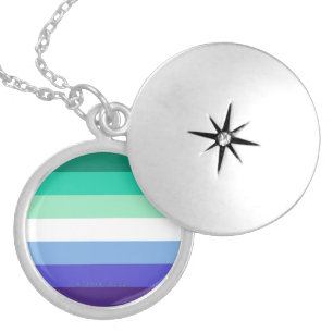 SlipperyJoe's trans-inclusive gay men's flag palet Locket Necklace
