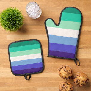 SlipperyJoe's trans-inclusive gay men's flag palet Oven Mitt & Pot Holder Set