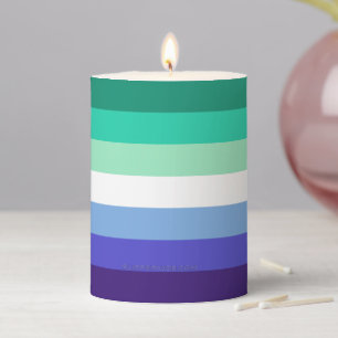 SlipperyJoe's trans-inclusive gay men's flag palet Pillar Candle