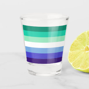 SlipperyJoe's trans-inclusive gay men's flag palet Shot Glass