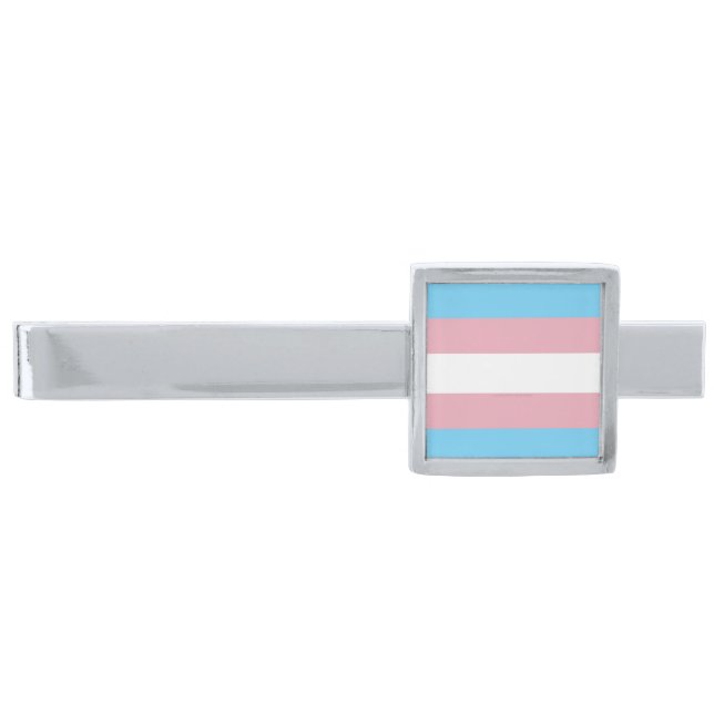 SlipperyJoe's transgender pride flag visibility di Silver Finish Tie Bar (Front)