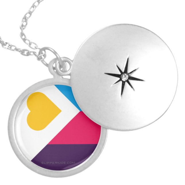 SlipperyJoe's tricolor polyamory pride flag three  Locket Necklace (Front)