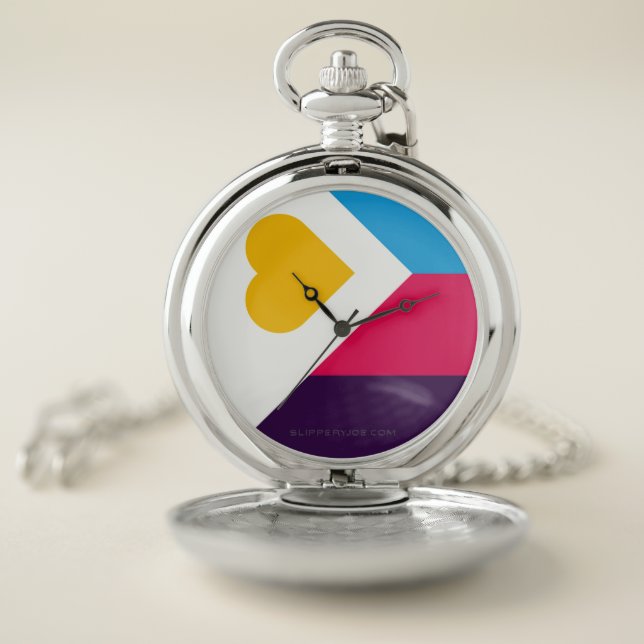 SlipperyJoe's tricolor polyamory pride flag three  Pocket Watch (Inside)