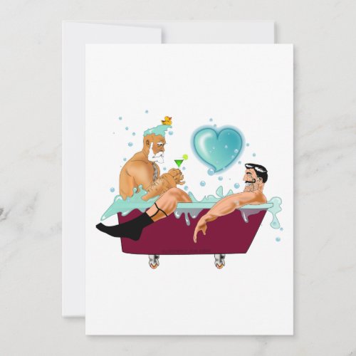 SlipperyJoes two gay men cartoon bathtub bubbles  Holiday Card