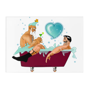 SlipperyJoe's two gay men love cartoon bathtub soa Acrylic Print